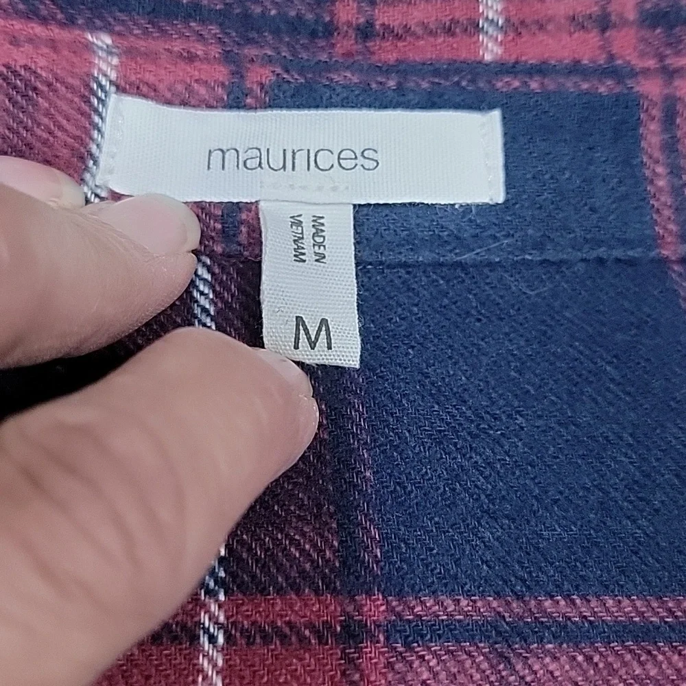 Maurices Size M Two Tone Button Down Plaid Flannel Shirt with Frayed Hem